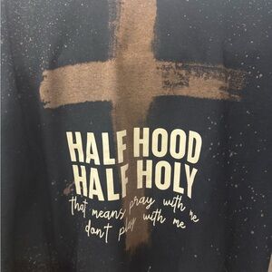 Distressed Black Sweatshirt with Cross